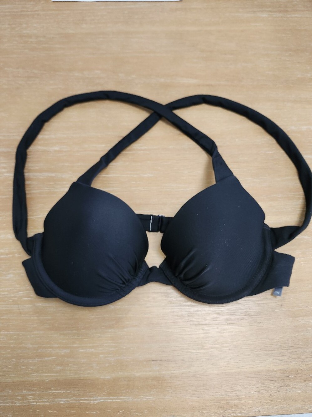 aerie Black Padded Bikini Top with Crossback Straps